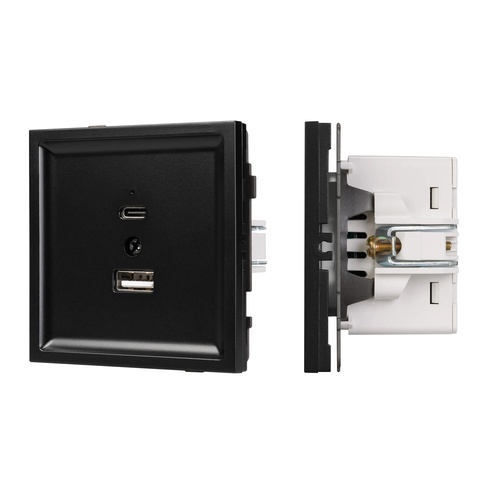 Механизм USB розетки SCT-TENDO-MUAC-PL-BK (5V, 3A, QC3) (Arlight, -)