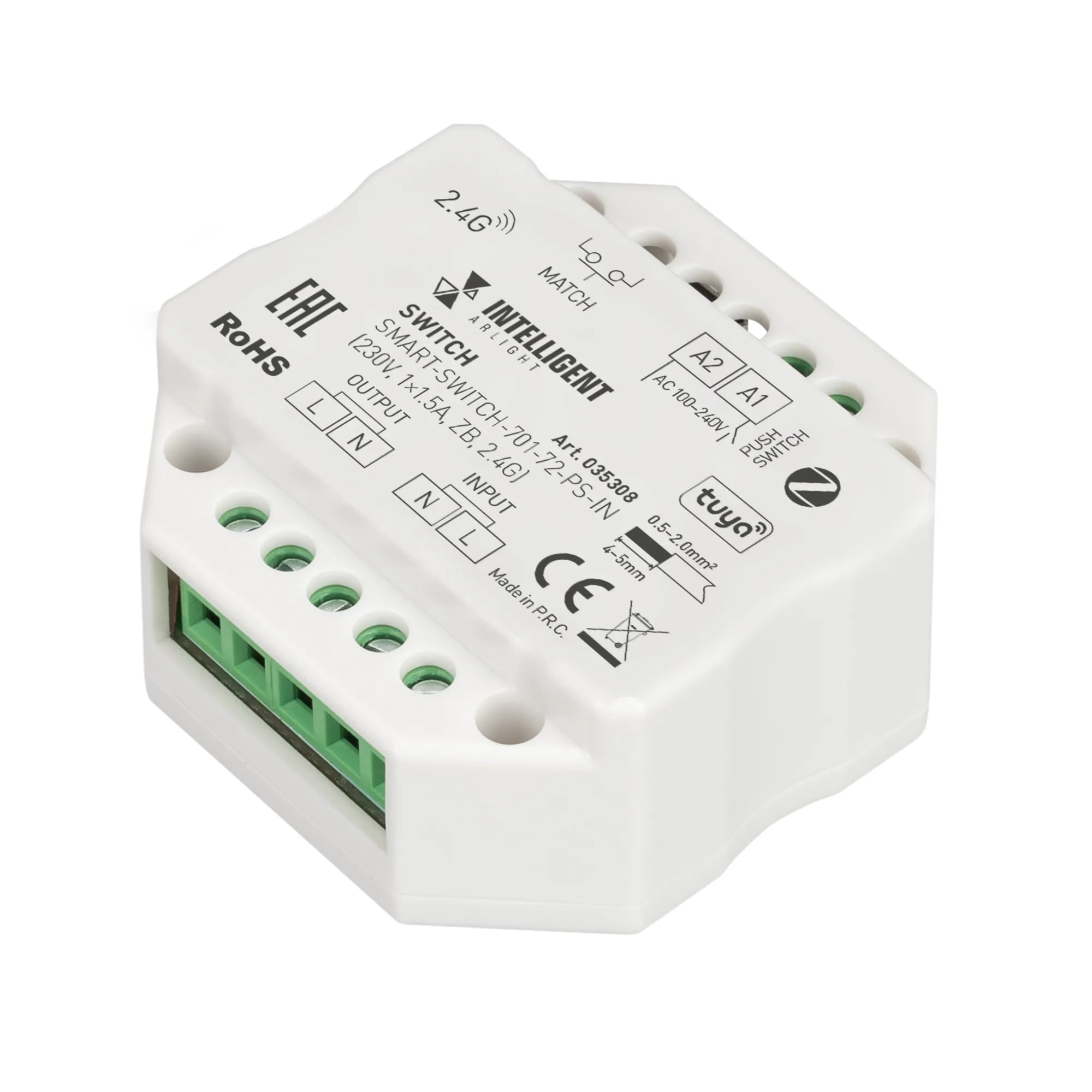 INTELLIGENT ARLIGHT Релейный модуль SMART-SWITCH-701-72-PS-IN (230V, 1x1.5A, ZB, 2.4G) (IARL, Пластик) - изображение товара