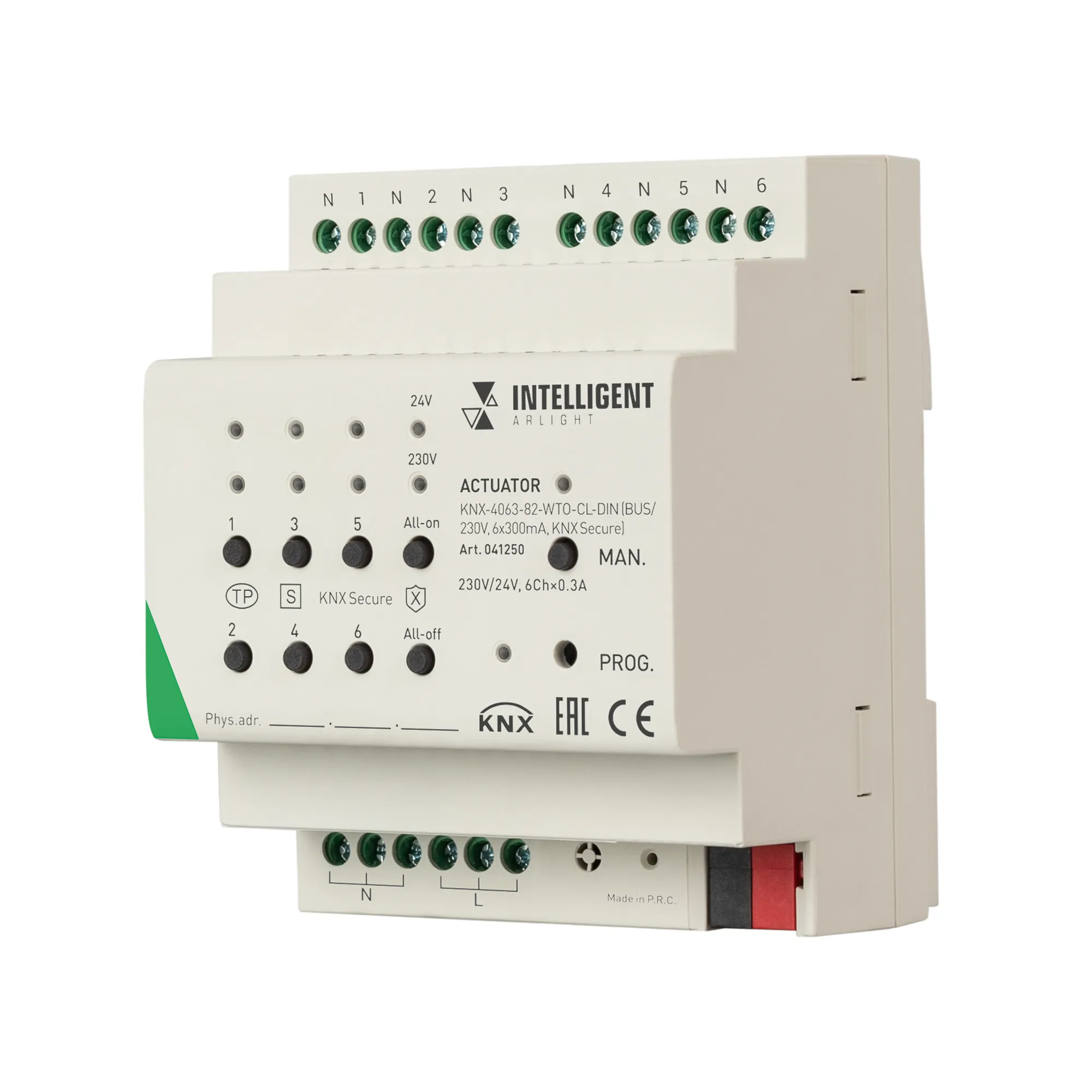 INTELLIGENT ARLIGHT Актуатор KNX-4063-82-WTO-CL-DIN (BUS/230V, 6x300mA, KNX Secure) (IARL, IP20 Пластик, 2 года) - изображение товара